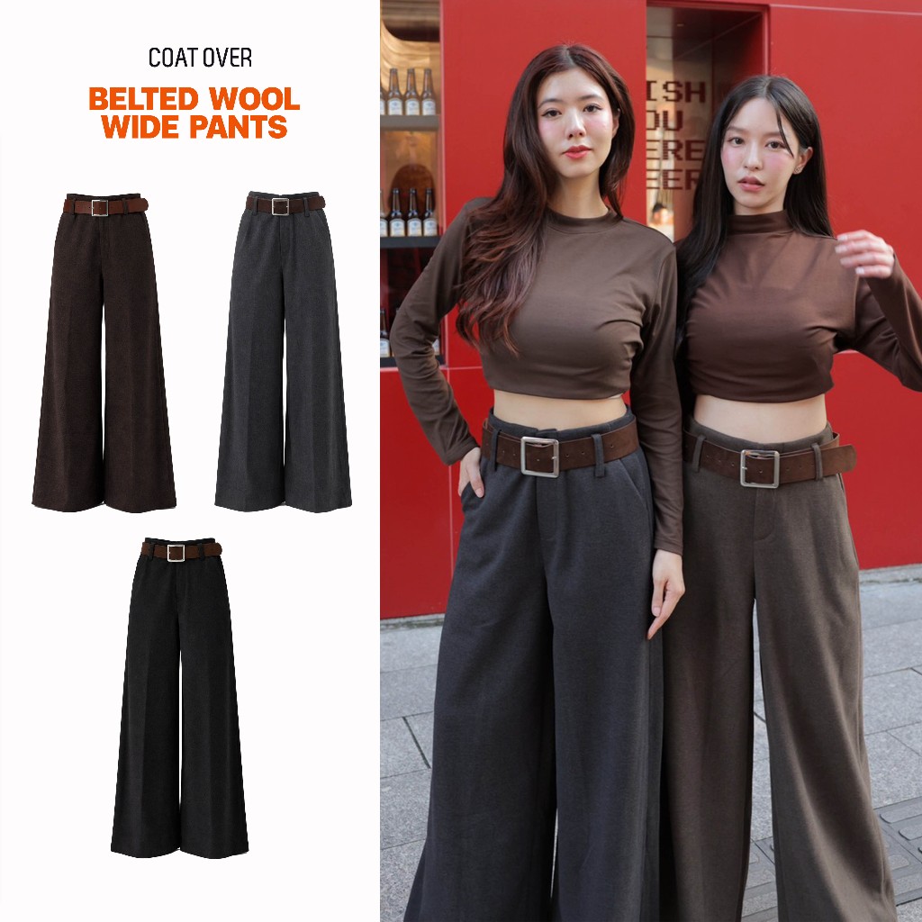 CO1145 | Belted Wool Wide Pants