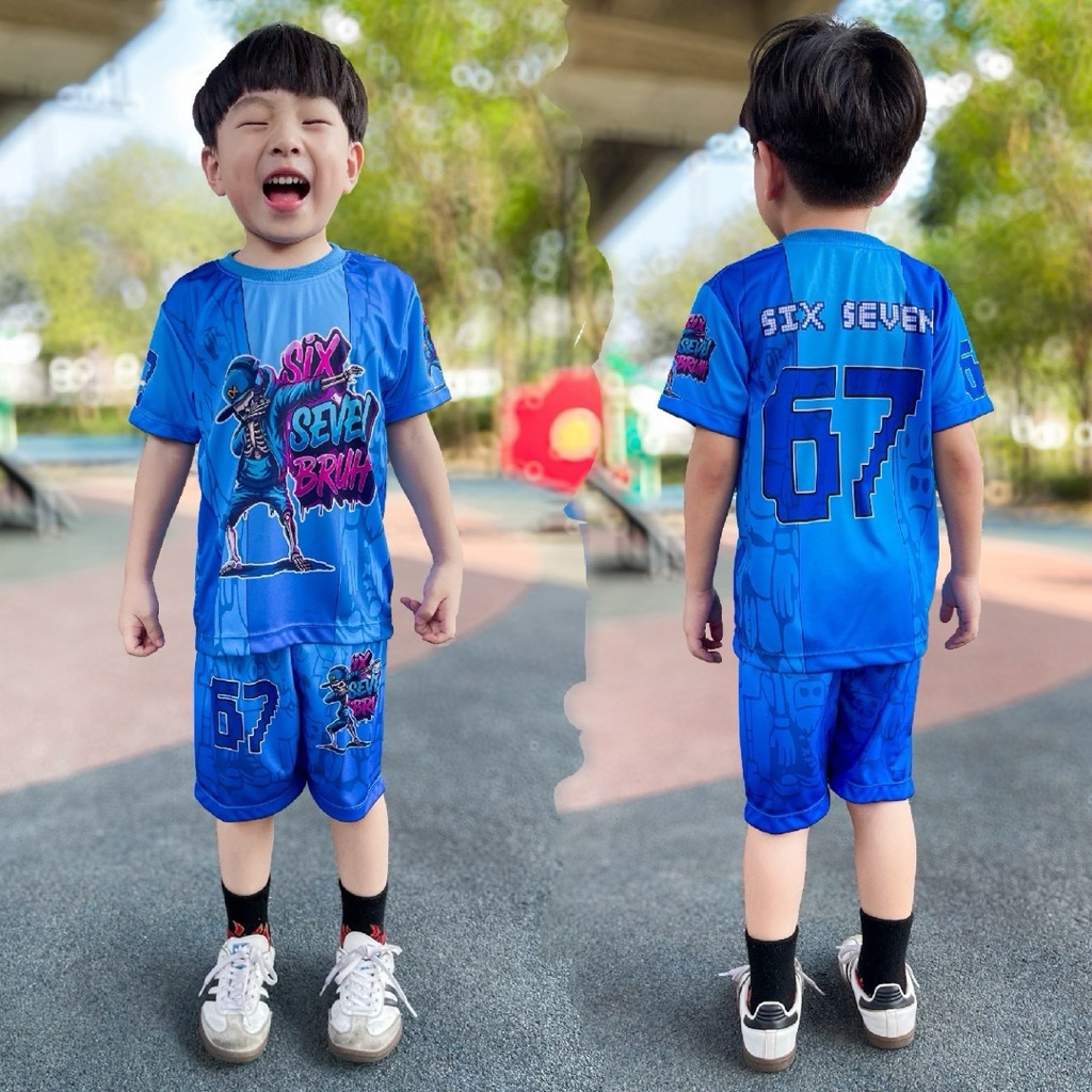 ชุดเซ็ทรุ่น67 ซิกเซเว่น เสื้อแขนสั้น+กางเกงขาสั้น ชุดเด็ก ลายการ์ตูน ผ้าไมโครไฟเบอร์ ราคา ถูกที่สุด ดีลบีเคเค แกลเลอรีภาพที่ 4