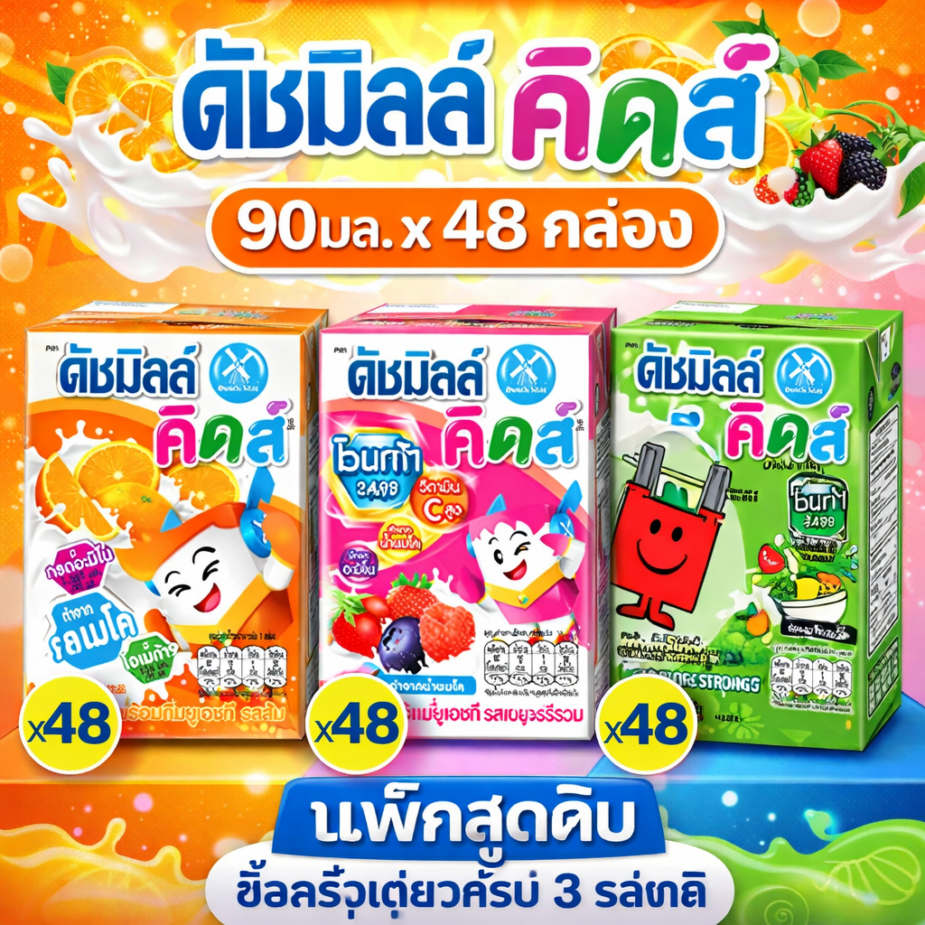 [ขายยกลัง] ดัชมิลล์ คิดส์ 90 มล. x 48 กล่อง