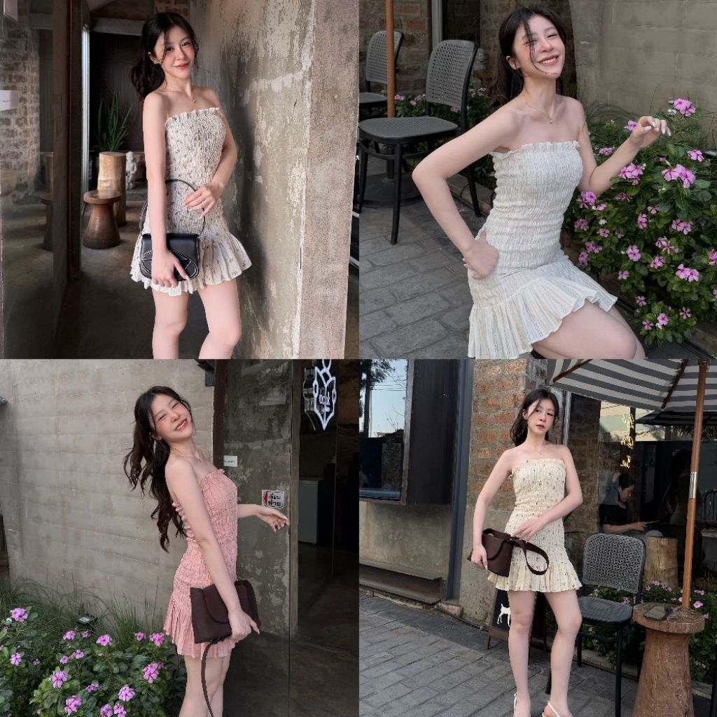 MINI DRESS เกาะอกแต่งชายระบายน่ารักมาก