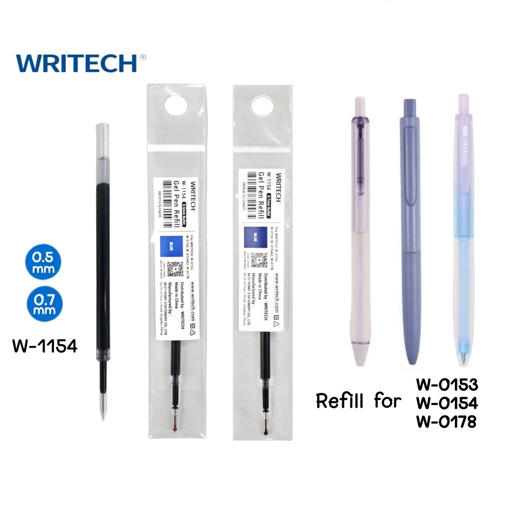 Writech รีฟิลไส้ปากกาเจล W-1154 ขนาด 0.5มม., 0.7มม. หมึกน้ำเงิน สำหรับรุ่น W-0153, W-0154, W-0178 (ราคาต่อ 1 ชิ้น)