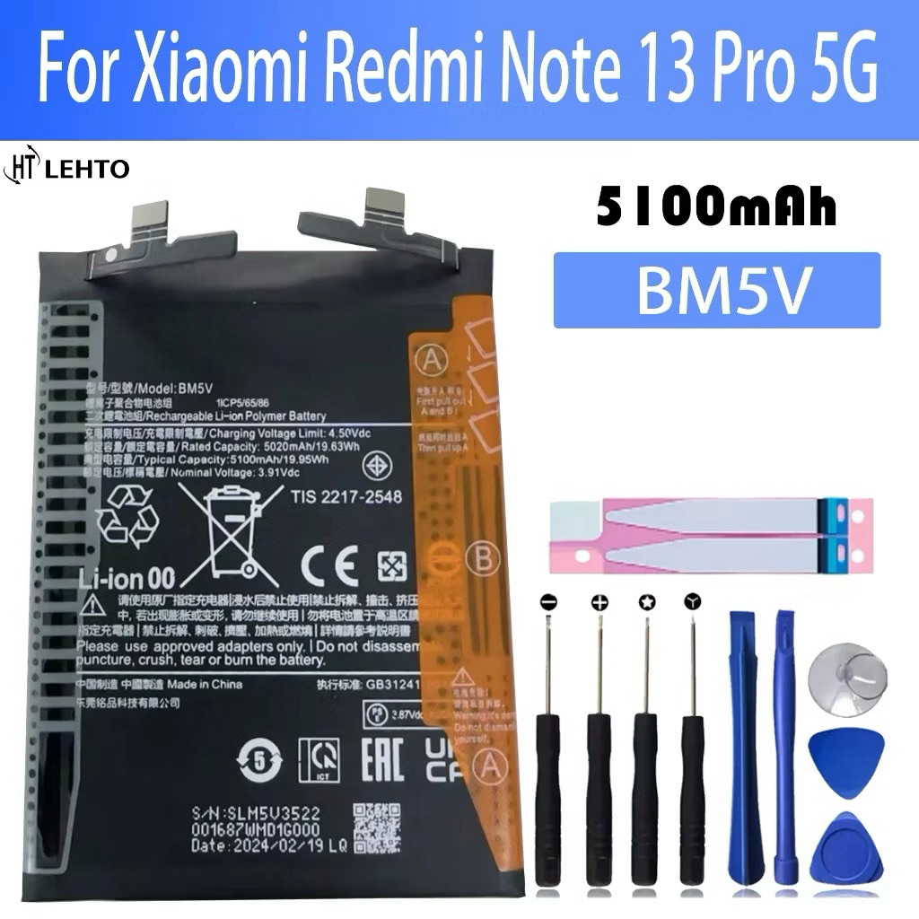แบตเตอรี่ แท้ BM5V สำหรับโทรศัพท์มือถือ Xiaomi redmi Note 13 Pro 13Pro 5G bm5v ความจุแบตเตอรี่ 5100m