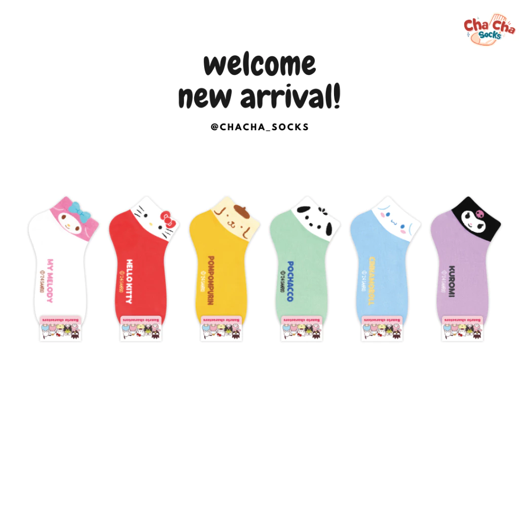 Chacha socks - ใหม่ ถุงเท้าซานริโอ้ Sanrio bubble gum ankle socks ถุงเท้าข้อสั้น ถุงเท้าเกาหลี แบรนด์ kikiya