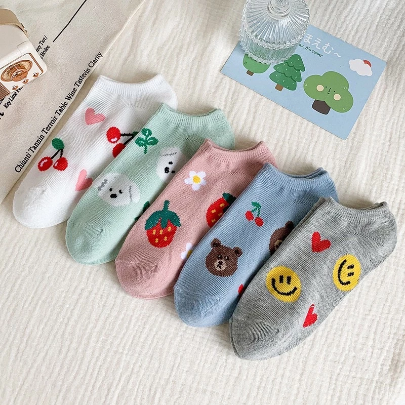 ✔️พร้อมส่ง ถุงเท้าข้อสั้น ลาย SMILE สไตล์เกาหลี (1 เซต มี 5 คู่)
