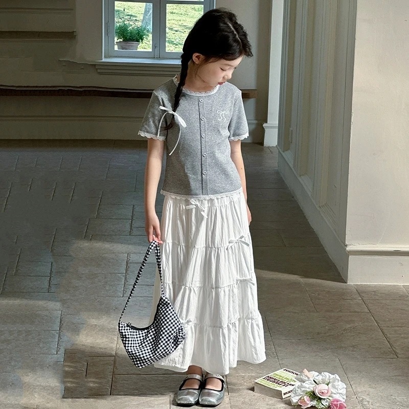 (**พร้อมส่งจากในไทย**) NO.895 (ชุดเซ็ท)เสื้อสีเทา+กระโปรงยาวสีขาว ราคา ถูกที่สุด ดีลบีเคเค แกลเลอรีภาพที่ 5