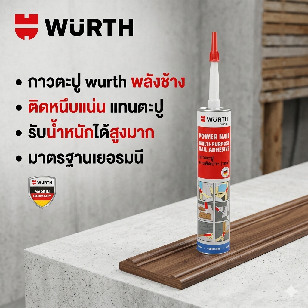 กาวตะปู WURTH (เวือร์ท) กาวพลังช้าง ติดหนึบแน่นพิเศษ แทนการตอกตะปู รับน้ำหนักได้สูง สำหรับงานก่อสร้างและตกแต่ง ของแท้
