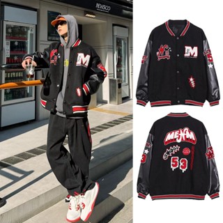 AceMenเสื้อแจ็คเก็ตผู้ชาย แจ็กเก็ตเบสบอล สไตล์เกาหลี พิมพ์ลา…