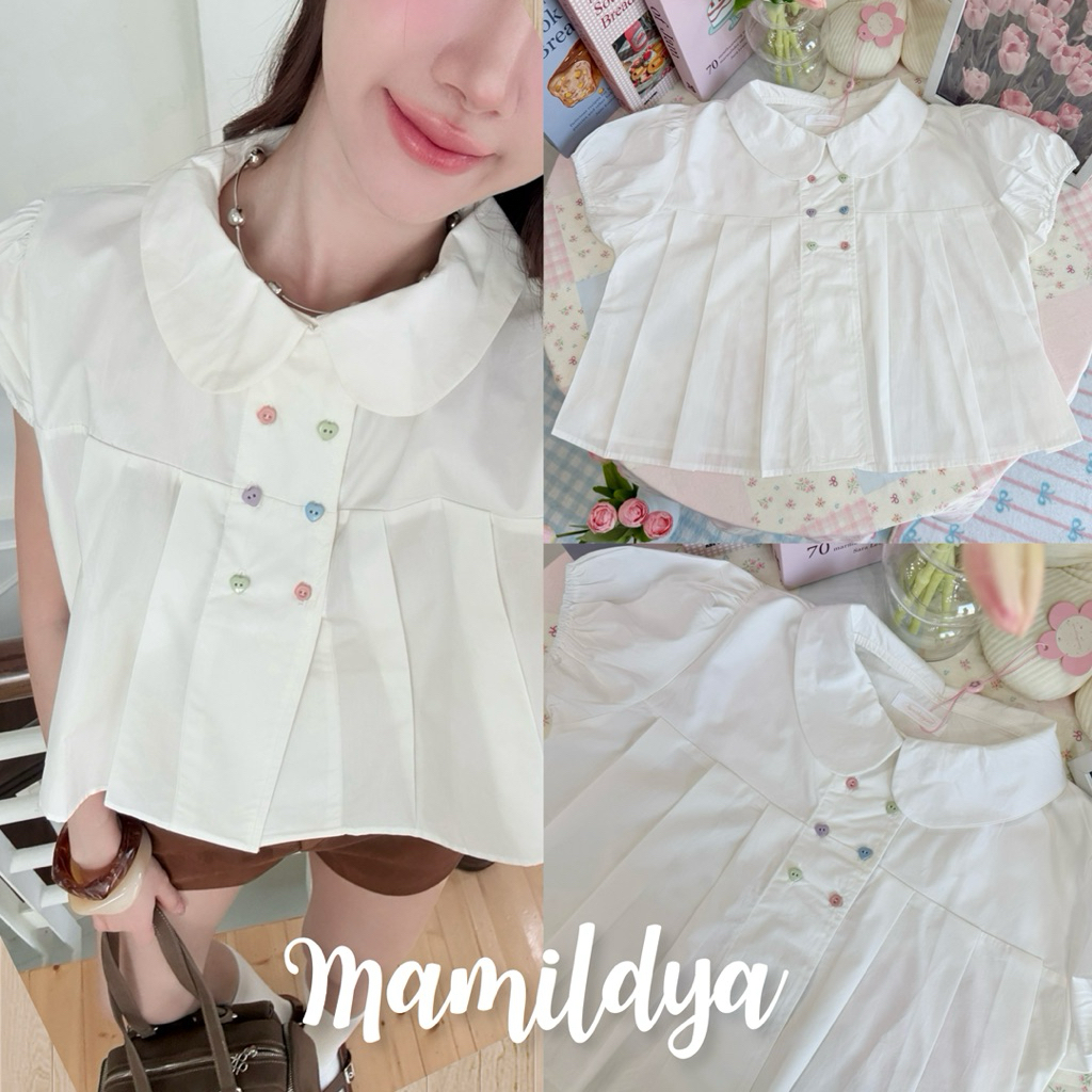 🌟Mamildya.shop🌟 เสื้อแขนตุ๊กตาคอบัวกระดุม 6 เม็ด /  /ST-6⚫