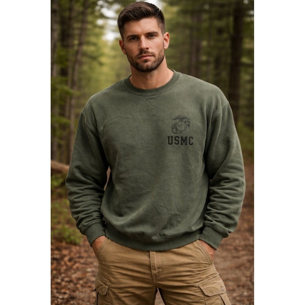 เสื้อสเวตเตอร์ Soffe USMC ลายทหาร สีเขียวมะกอก คอกลม