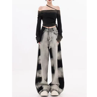 S~5XL Tie-dye style jeans กางเกงยีนส์ดีไซน์ทันสมัยไฮสตรีทอินเทรนด์ปี 2026 กางเกงหลวมลำลองและอเนกประสงค์ใหม่ HOT