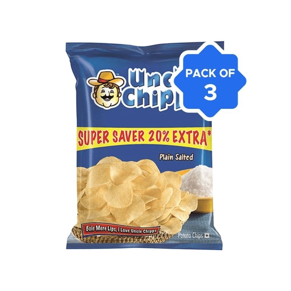 Pack of 3: Uncle Chips saltey (Indian Uncle Chips) Treat Chips, 53 Grams (Best Indian Snacks, Perfec