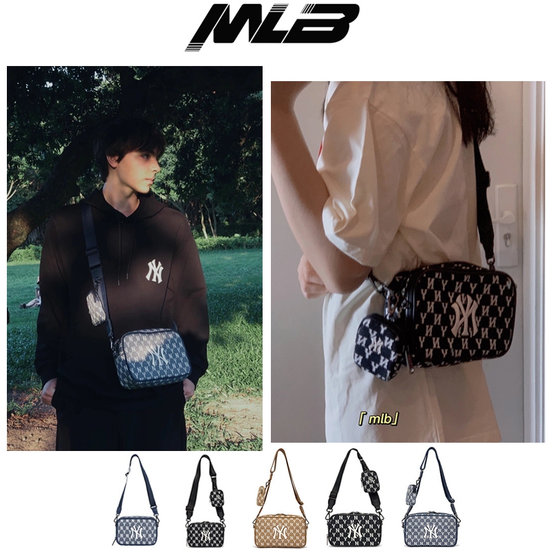 ☀เกาหลี MLB Direct Store☀MLB กระเป๋าสะพายไหล่ผู้ชายและผู้หญิงกระเป๋าผ้ายีนส์ crossbody NY Yankees กร