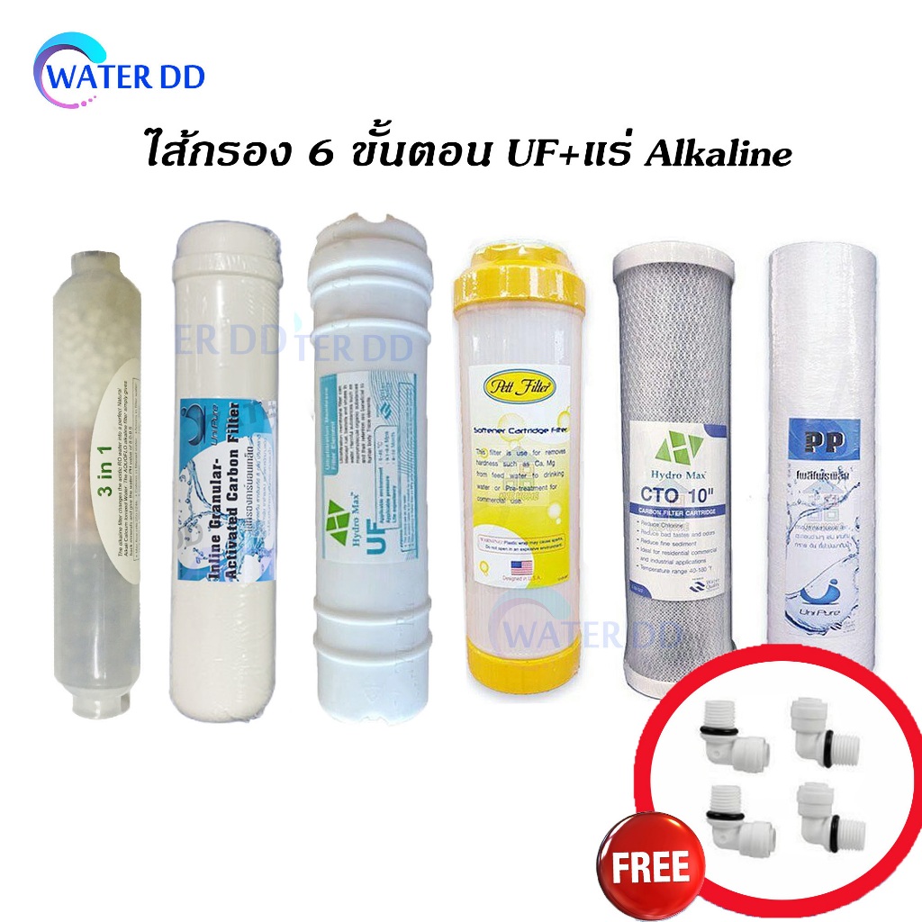 UNI PURE ไส้กรองน้ำ 6 ขั้นตอน UF 0.01+แร่ Alkaline เพิ่มแร่ธาตุ ไมครอน #ไส้กรองuf #ไส้กรองน้ำ