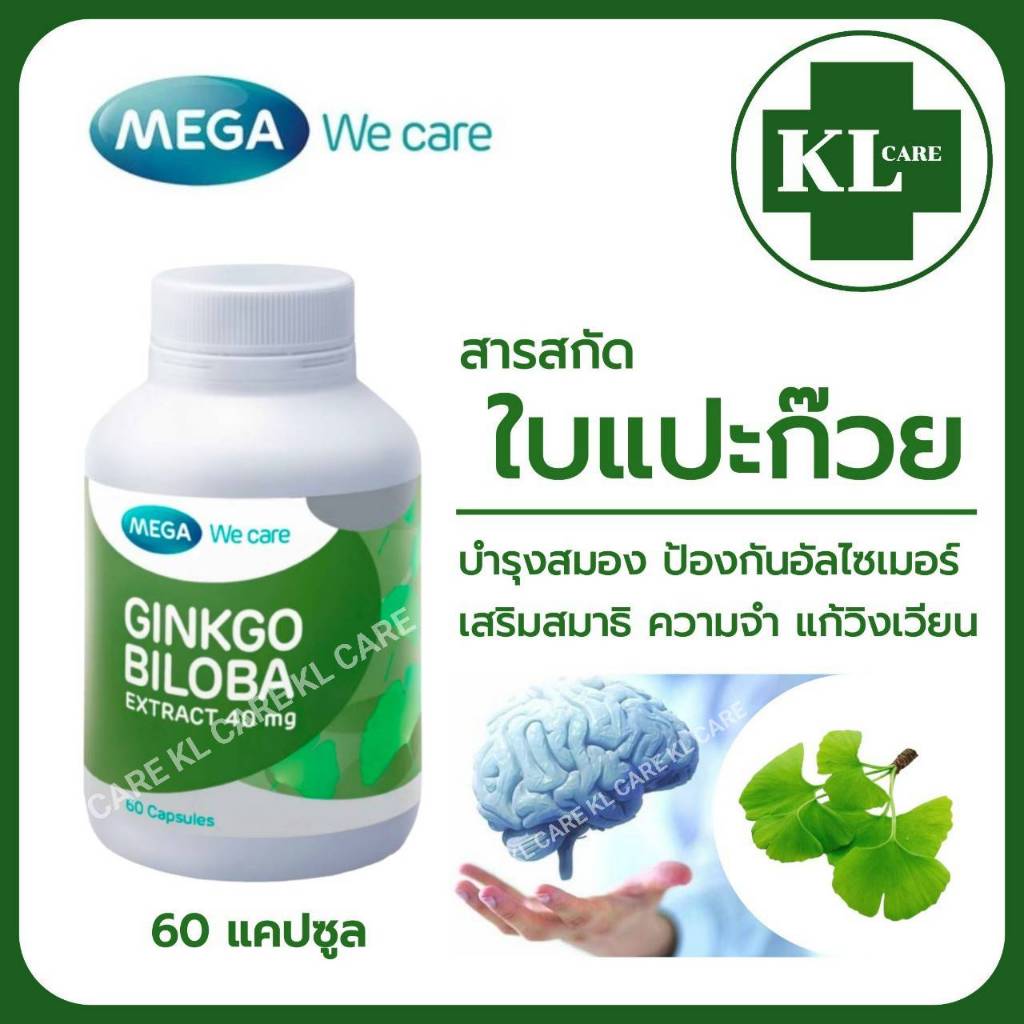Ginkgo biloba extract จิงโกะ สารสกัดจากใบแปะก๊วย บำรุงสมอง ลดปวดไมเกรน Mega 60 แคปซูล ของแท้100%