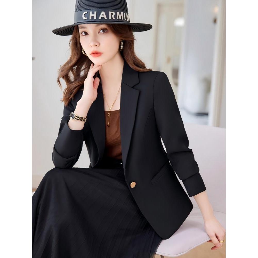 black workwear jacket เบลเซอร์ ผู้หญิง เสื้อคลุมแขนยาว ชุดทํางานสีดํา เสื้อแฟชั่น สวยๆ 4XL new 2026