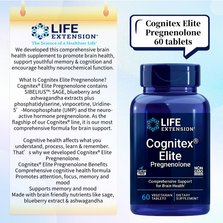 Life Extension 60 Vegetarian Tablets Cognitex® Elite Pregnenolone Cognitive Weliness