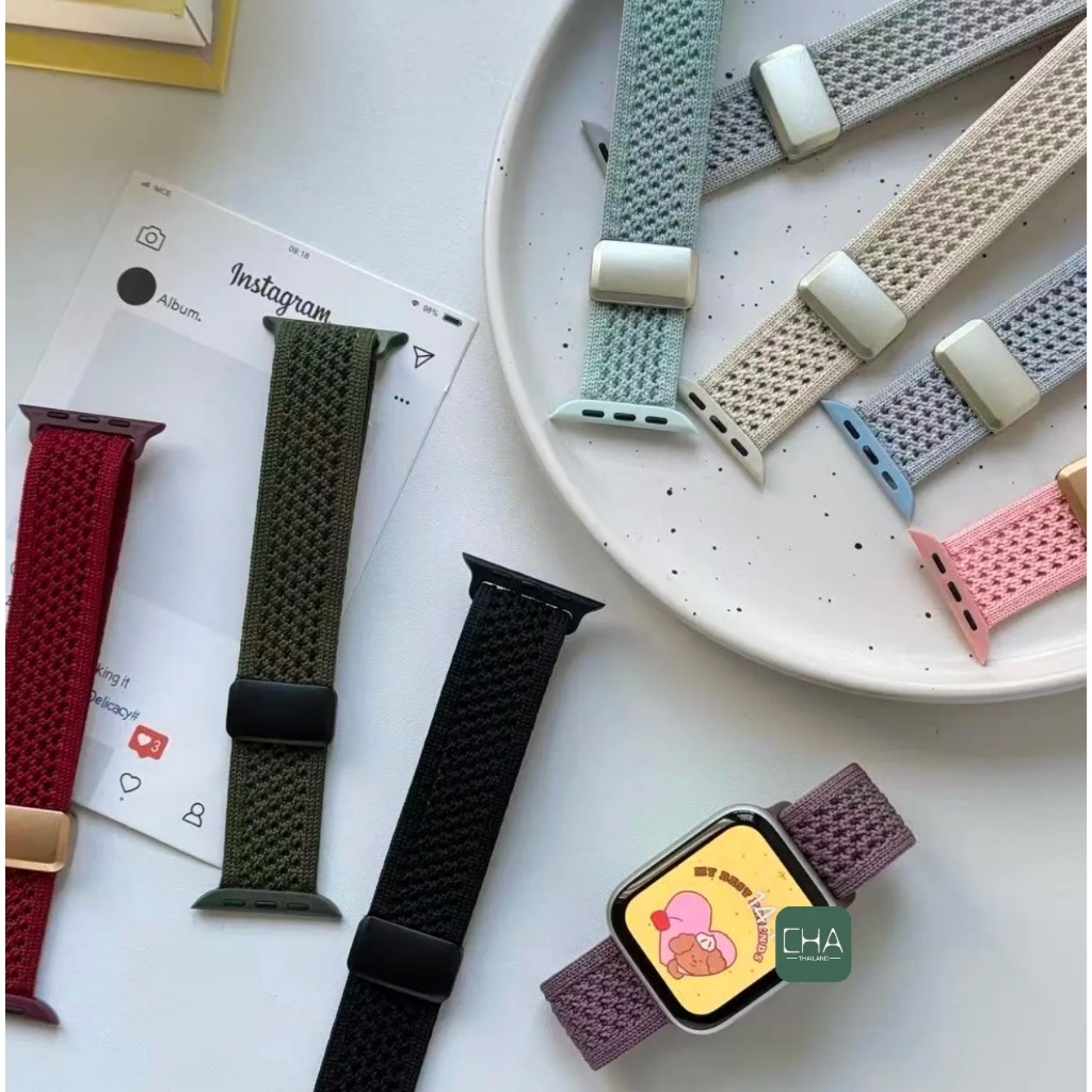 สายนาฬิกาแม่เหล็ก Lock ผ้าสำหรับ Apple Watch 46 45 44 42 41 40 มม สายรัดข้อมือแบบนุ่มสำหรับ ซีรีส์11 10 9 8 7 Ultra3 6 5