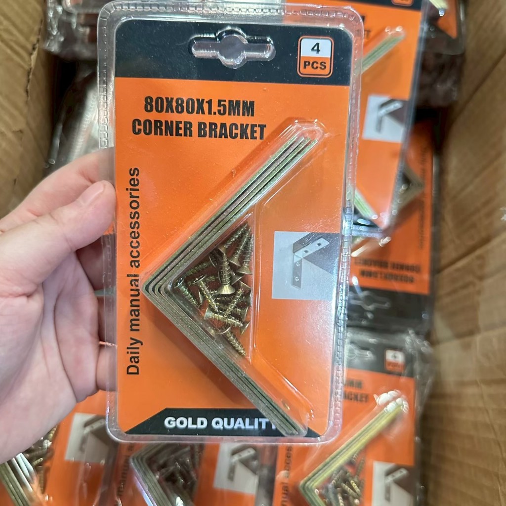 [ขายยกโหล12แพ็ค] ฉากติดผนังรับชั้น ฉากรับชั้นตัวแอล ขนาด 8x8ซม. เหล็กฉาก ฉากชั้นวาง 1แพ็คมี4ชิ้น สีทอง