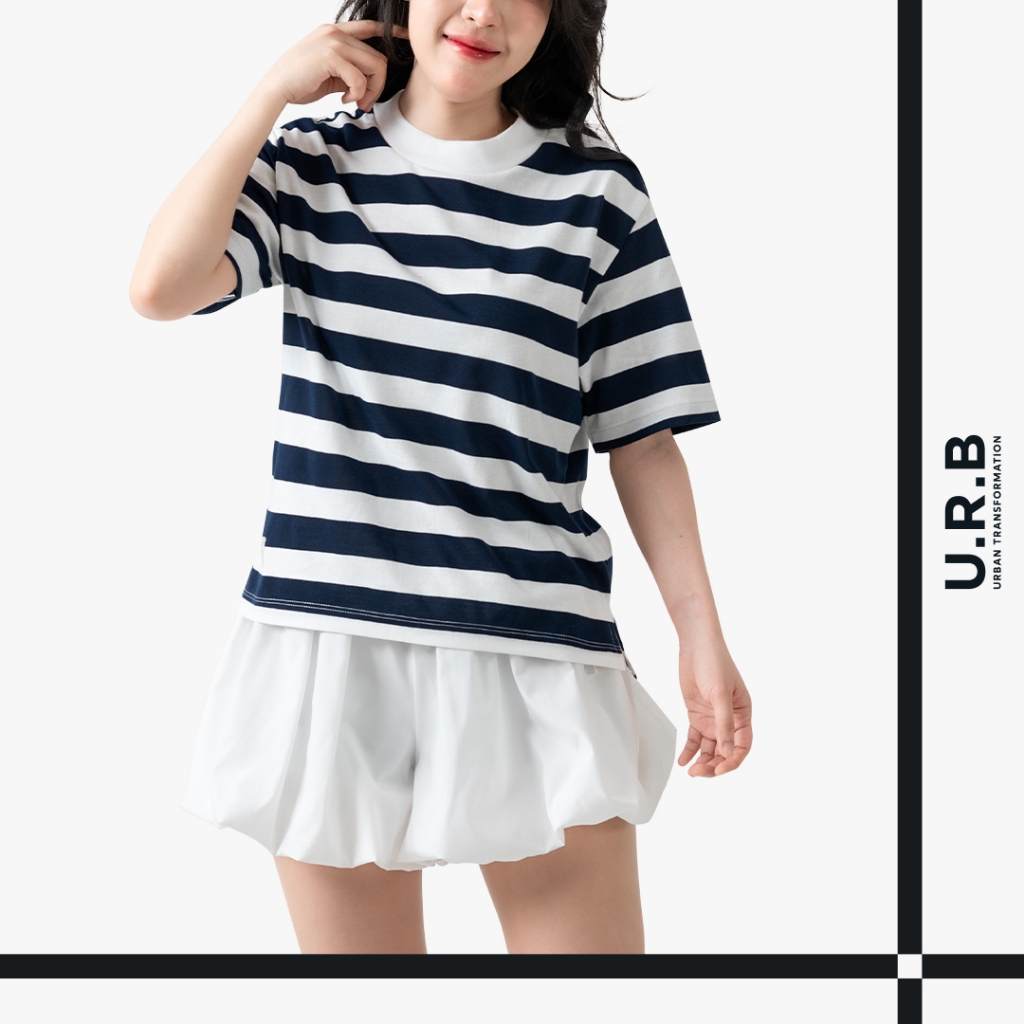 URBAN : WOMEN'S OVERSIZED STRIPED TEE เสื้อโอเวอร์ไซส์ผู้หญิงลายริ้ว รุ่น 1UTWT1071 สี Navy & White Stripe