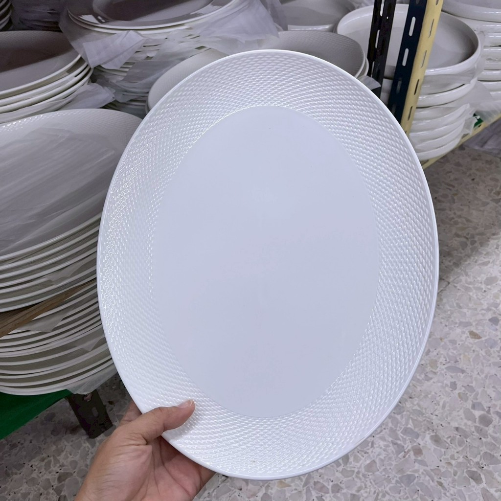 จานเซรามิก 14 นิ้ว จานเปล จานรูปไข่ จานใหญ่ ถาดใส่อาหาร ceramic plate เข้าไมโครเวฟได้