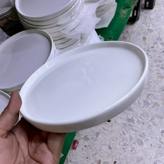 จานเซรามิก 6.75 นิ้ว จานแบน จานขอบตั้ง สีขาวเงา ceramic plat…