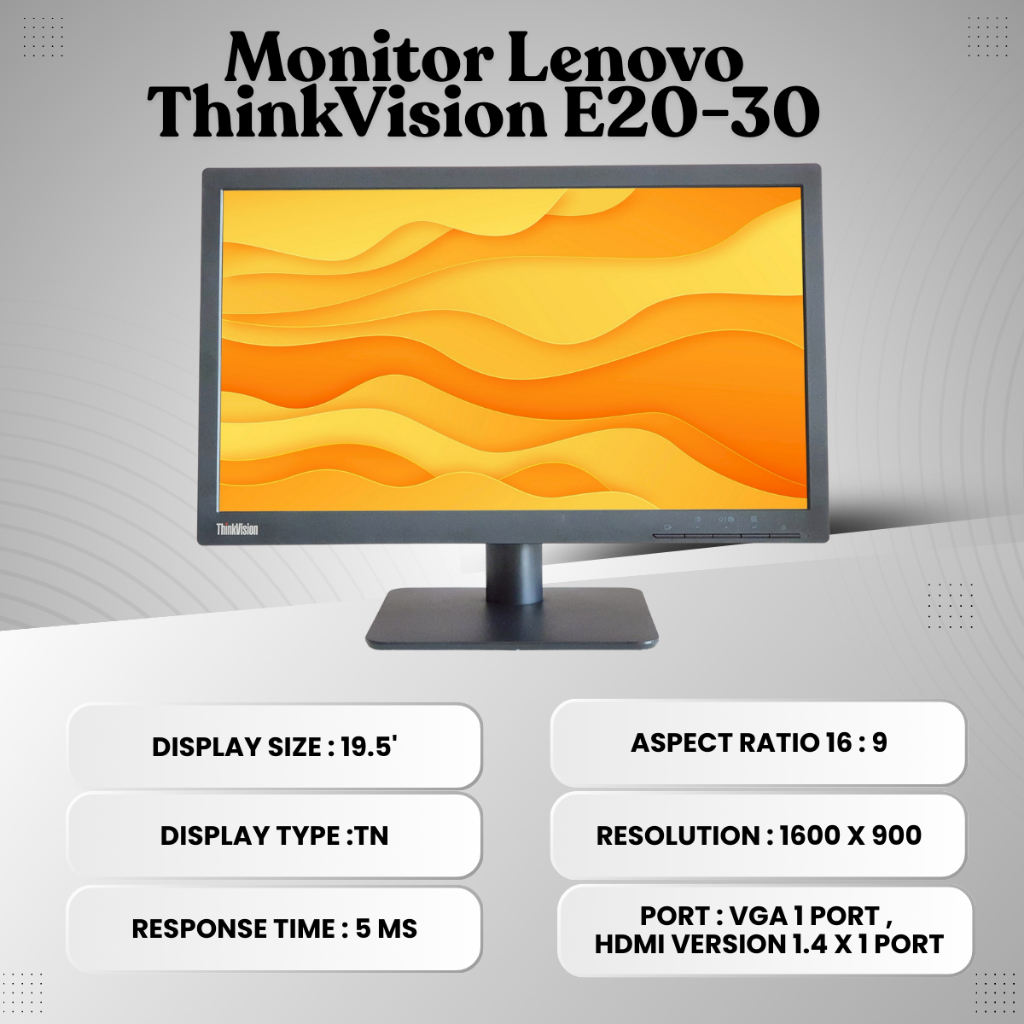 หน้าจอคอมพิวเตอร์ Lenovo ThinkVision  E20-30 ขนาด 19.5"