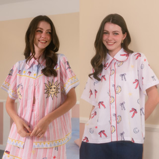 Pimnatta Fone Top เสื้อเชิ้ตผ้าพิมพ์ลาย เนื้อผ้านุ่มเบาสบาย …