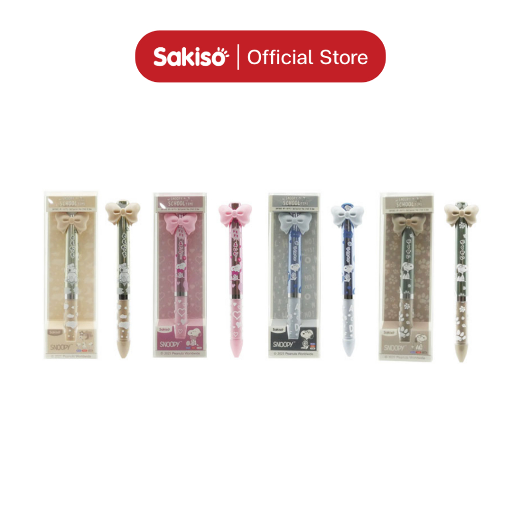 Sakiso [1 pc] ปากกาลูกลื่นหมึก 2 สี Snoopy School Time หมึกน้ำเงิน และหมึกแดง