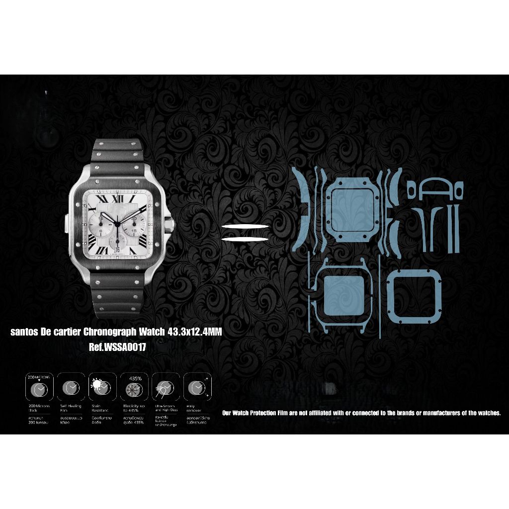 ฟิล์มป้องกันรอยนาฬิกา Watch Protection Film for Cartier santos De cartier Chronograph Watch 43.3x12.