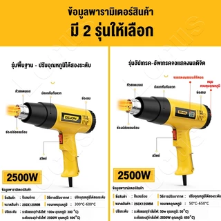เครื่องเป่าลมร้อน 2500W 2ระดับ จอแสดงผลอุณหภูมิ 50-650 ความเร็วพัดลมปรับได้ ใช้สำหรับฟิล์มหดบรรจุภัณฑ์ฟิล์มรถยนต์เพื