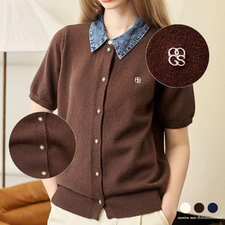 เสื้อไหมพรมคอปกยีนส์ รุ่น Jasmine Jean (A88)