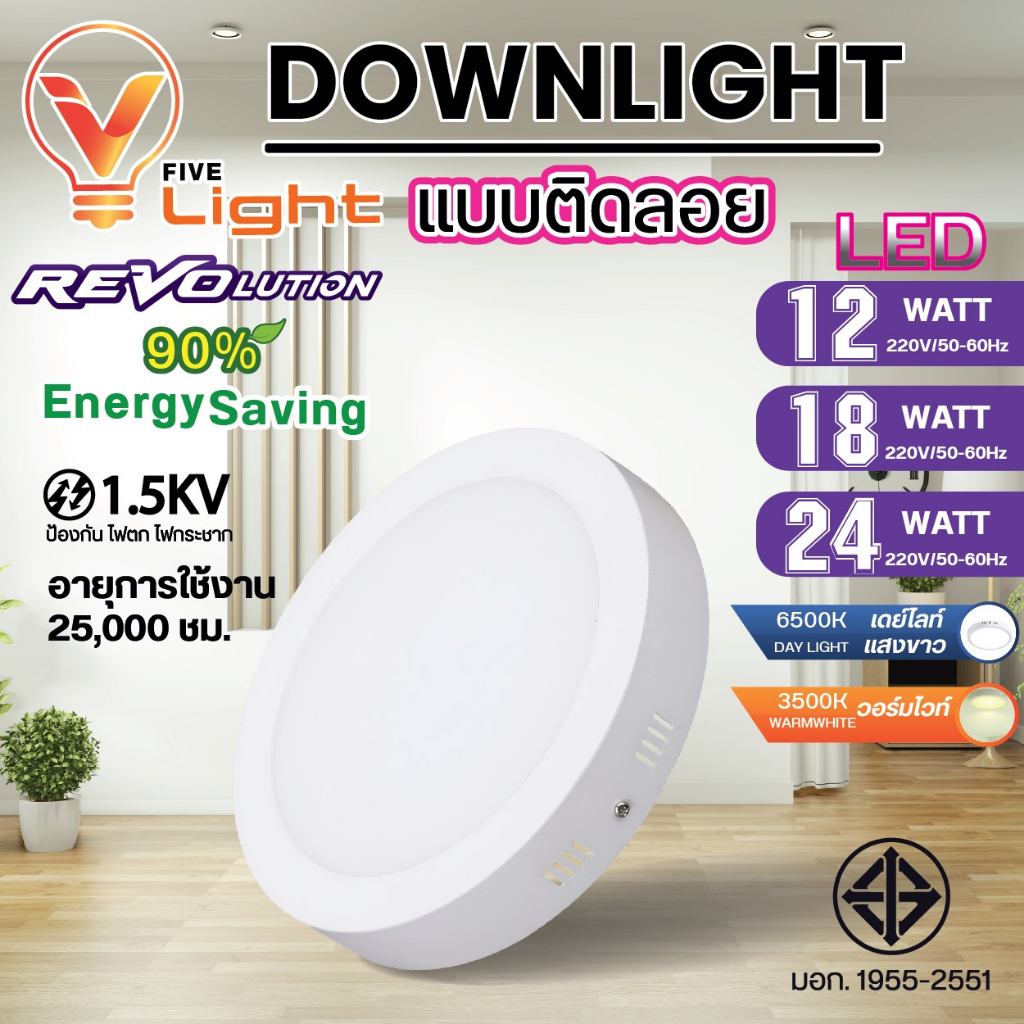 V FIVE LIGHT ดาวน์ไลท์ทรงกลม แบบติดลอย รุ่น ทรัสมี
