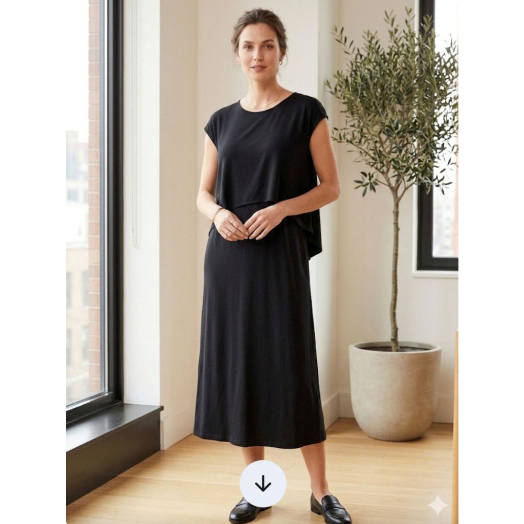 CLUB MONACO Layered Jersey Midi Shelth Black Tie Back Dress Size 6