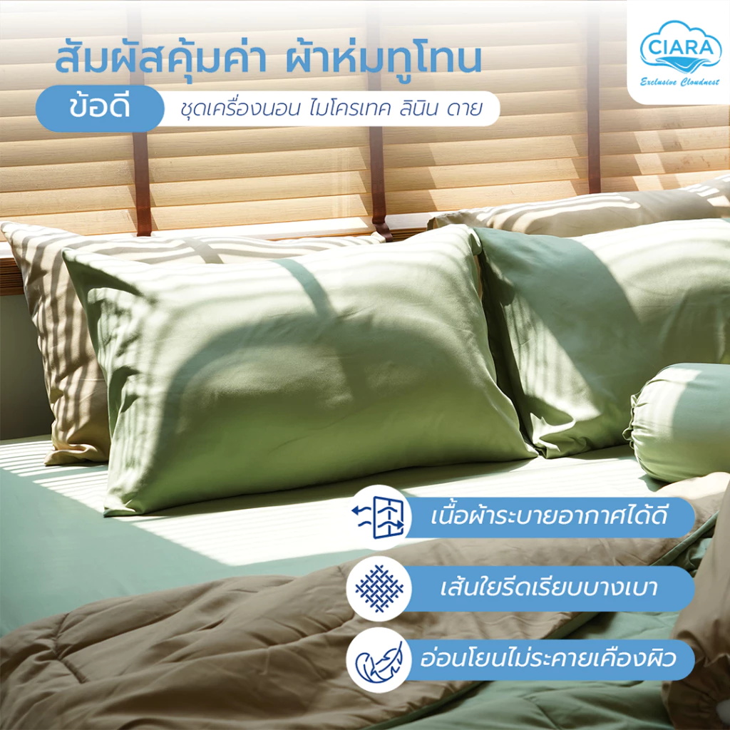 CIARA Bedding ชุดผ้าปูที่นอนและผ้านวมทูโทน สีเขียวมัสฉะ-น้ำตาล ผ้าไมโครเทคลินิน thumbnail 5