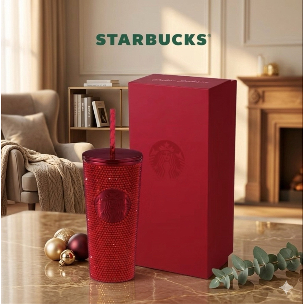 แท้ พร้อมส่ง Starbucks Stainless Steel Ardent Red Bling Cold Cup 16oz.