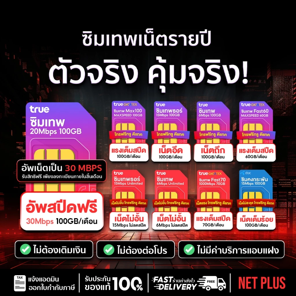 ส่งฟรี ส่งไว ซิมเทพ ซิมเน็ตรายปี ทรู ดีแทค AIS ซิมรายปี เน็ตไม่อั้น ไม่ลดสปีด โทรฟรี ซิมเทพธอร์ 5G Netplus thumbnail 6