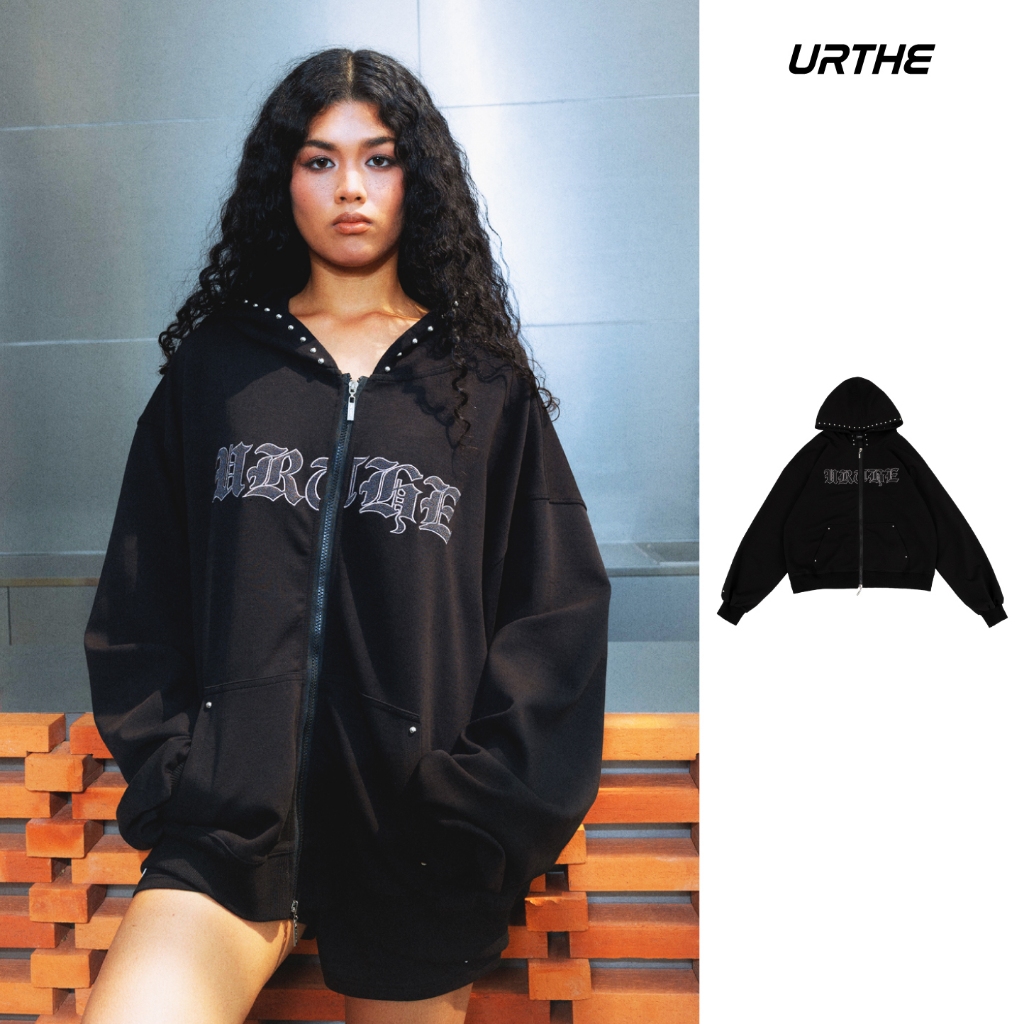 URTHE - เสื้อฮู้ดดี้ เสื้อกันหนาว Oversize รุ่น DARK KNIGHT HOODIE JACKET