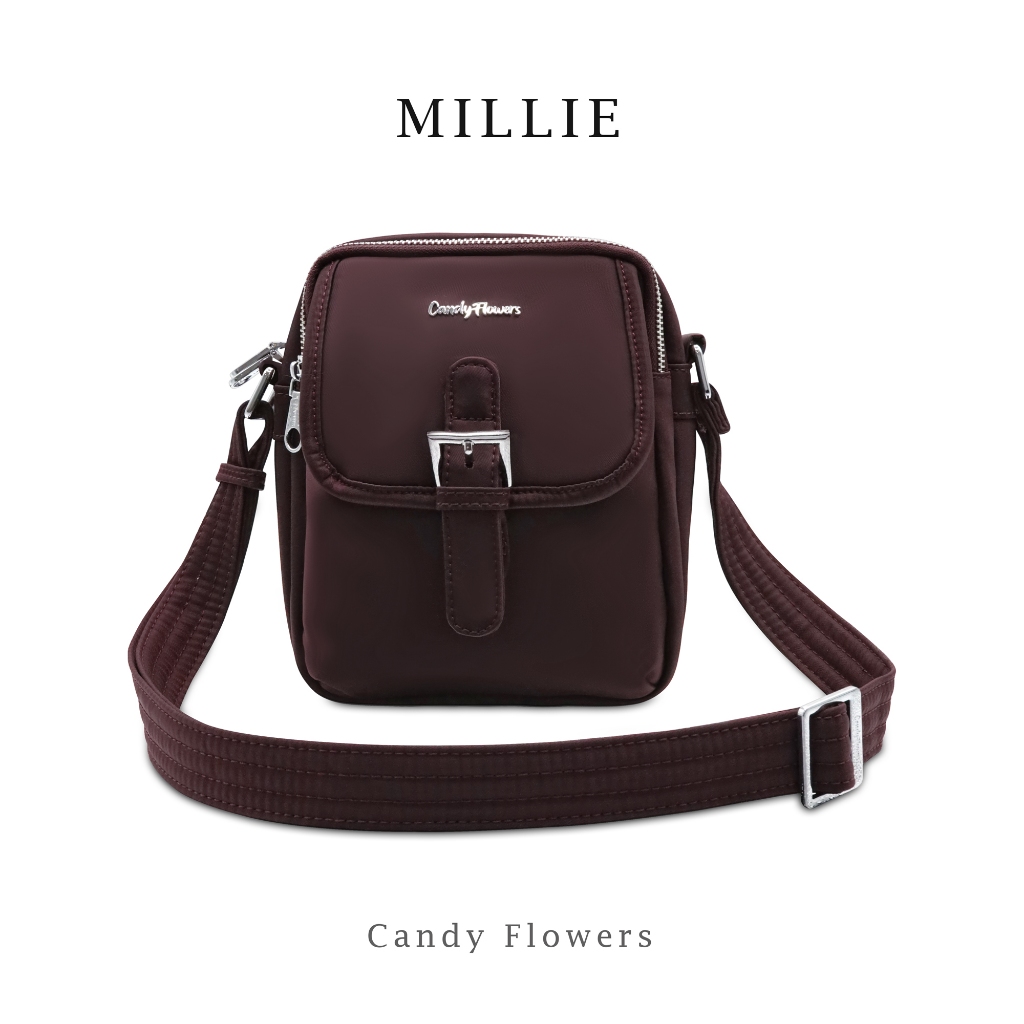 Candy Flowers กระเป๋าสะพายครอสบอดี้  รุ่น Mille ใบบเดียวจบ 8 ช่องใช้งาน + 4 ช่องบัตร สายบุนุ่มพิเศษ กระจายน้ำหนักได้ดี