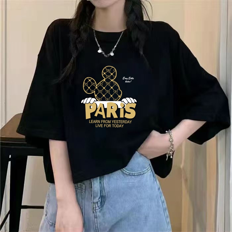 เสื้อครอปคนอ้วนไซส์ใหญ่ Oversize เสื้อผ้าสาวอวบน่ารักๆ เสื้อยืดแฟชั่นผู้หญิงแบบหลวมสไตล์เกาหลี ลายการ์ตูน กําลังฮิตใหม่