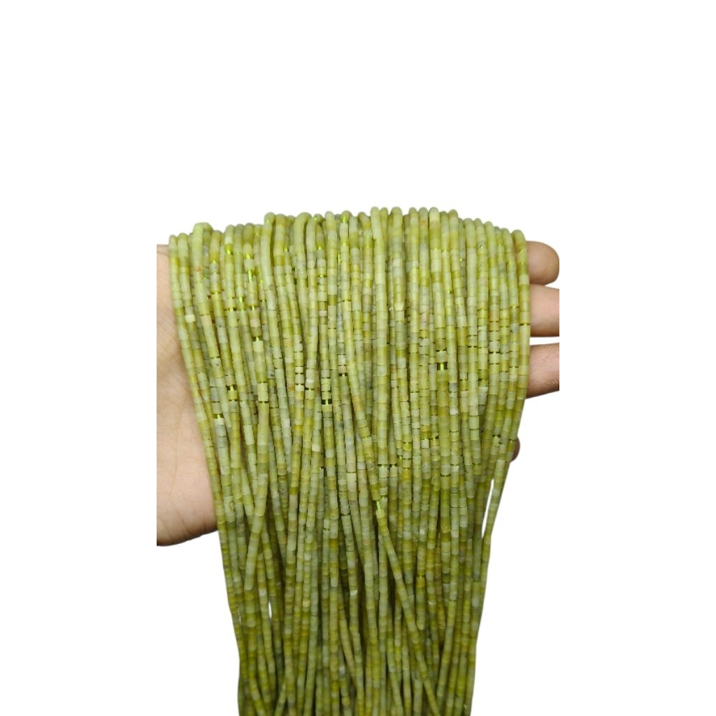 หินหยก หินแท้ธรรมชาติ 1 เส้น ขนาด 2.4มม. อะไหล่ร้อยเครื่องประดับ 1 Strand of Natural Green Jade 2.4mm Tube Heishi Beads