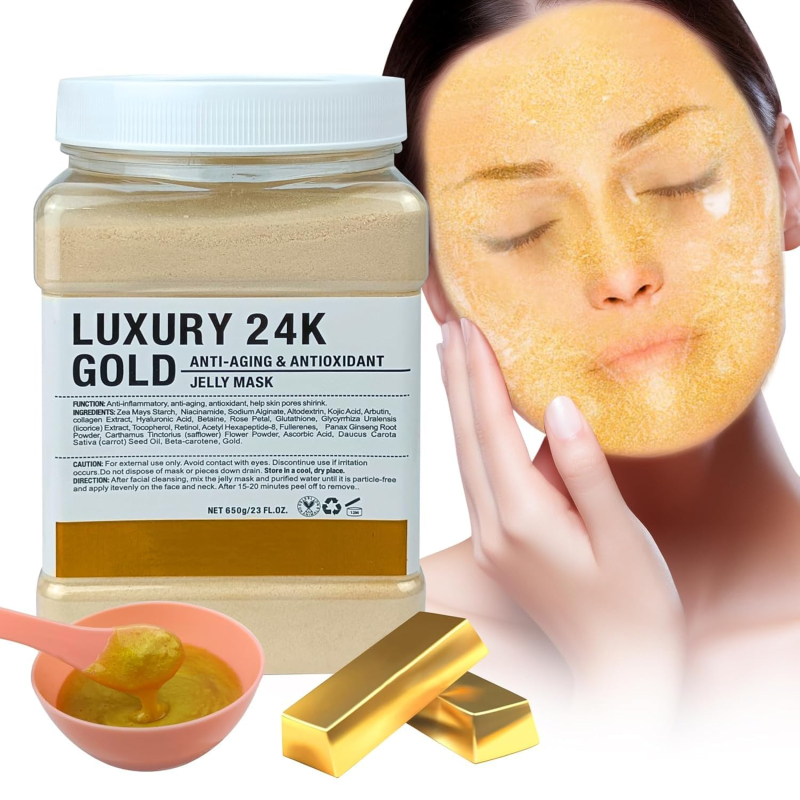 ผงมาส์กหน้าเจลลี่ทองคำ 24K มาส์กลอก ต่อต้านริ้วรอย จุดด่างดำ หน้าเด้ง มีให้เลือก 8 แบบ