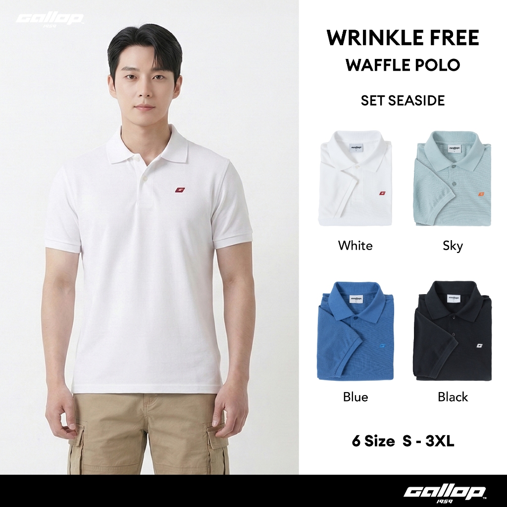 GALLOP : WRINKLE FREE WAFFLE POLO เสื้อโปโลผ้าวาฟเฟิลผู้ชาย รุ่น GP9062 Set SEASIDE Color / ราคาปกติ 1290.-