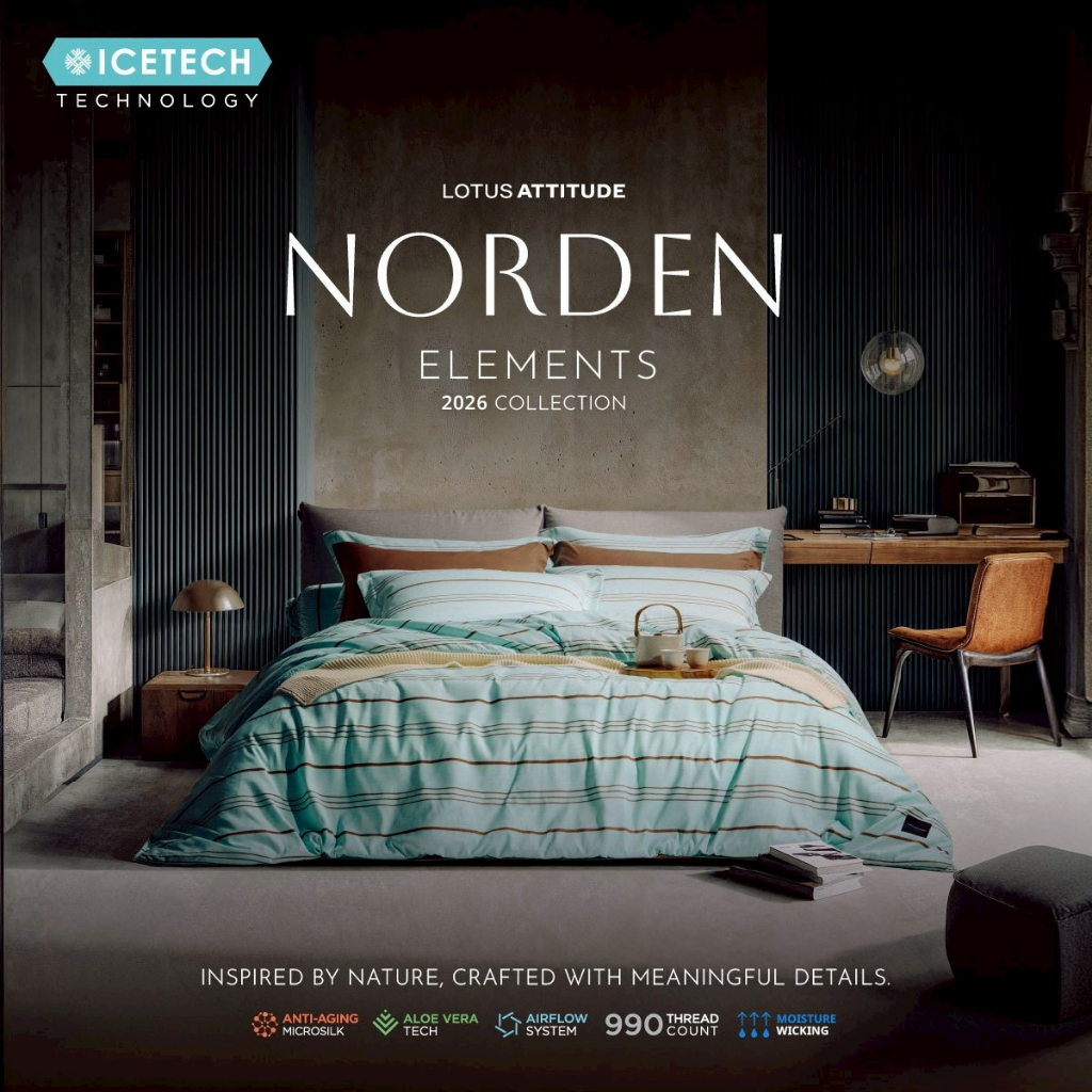LOTUS ATTITUDE ปลอกหมอน 990 เส้น รุ่น NORDEN ELEMENTS 2026 ICETECH เย็นนุ่ม ถนอมผิว ลดรอยกดทับหน้า ส่งฟรี