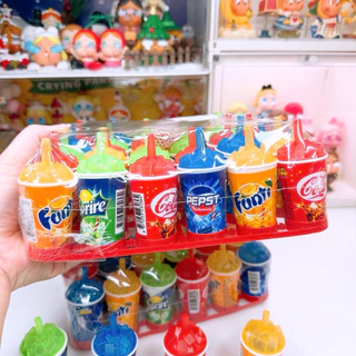 แคนดี้แก้วน้ำผงอัดลม และ ผงเป๊าะแป๊ะ แบบดูด 4 รส (1 แพ็ค 30 ชิ้น)