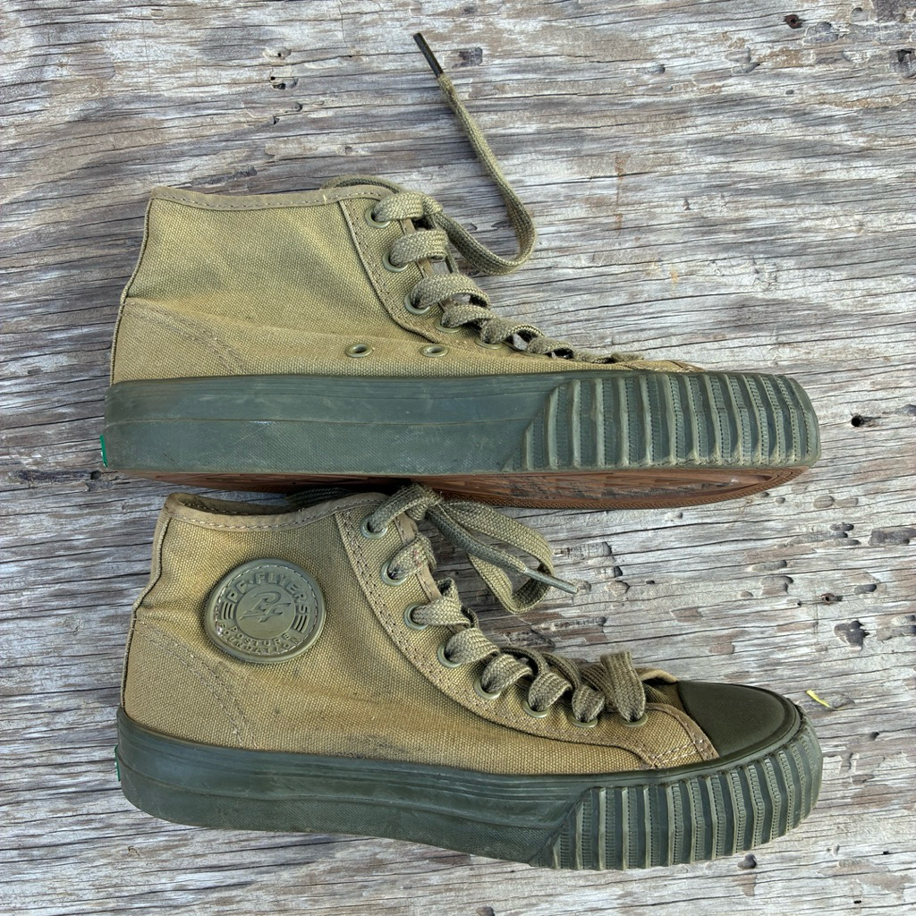 รองเท้า PF Flyers Foundation PM10CH4 Hi Top Olive Green Canvas Sneakers Women Size 6.5