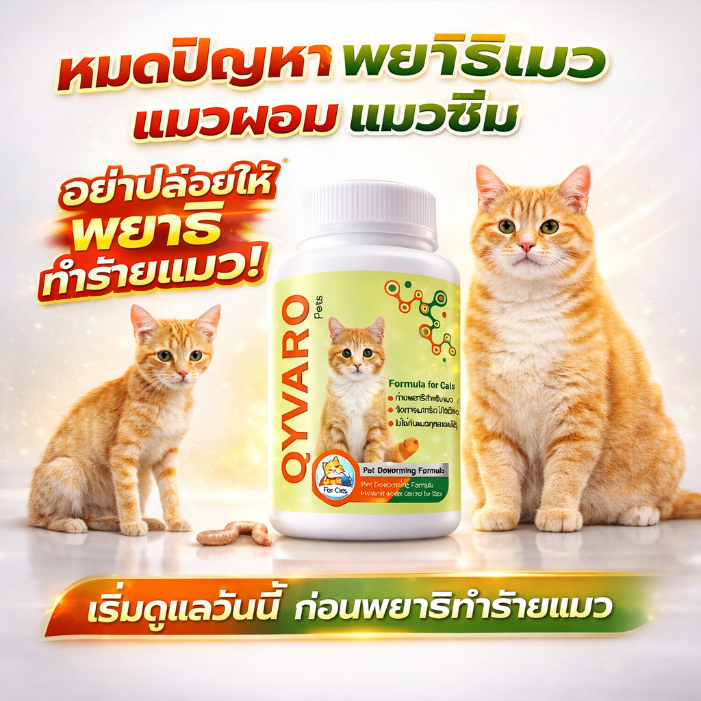 QํYVARO เสริมภูมิแมว ป้องกันพยาธิแมว ปรสิตภายใน สูตรสำหรับแมว