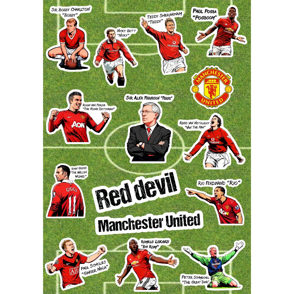 ชุดเซตรวมสติกเกอร์ไดคัทเนื้อ PP กันน้ำได้ ลายแมนยู แนวVector แนวเวกเตอร์ ManU