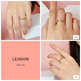 LEIAHIN แหวนแฟชั่นผู้หญิง ชุบทอง 18k ประดับเพทาย รูปหัวใจ ดีไซน์มินิมอล ปรับขนาดได้ ไม่ลอกสีดำ 593r