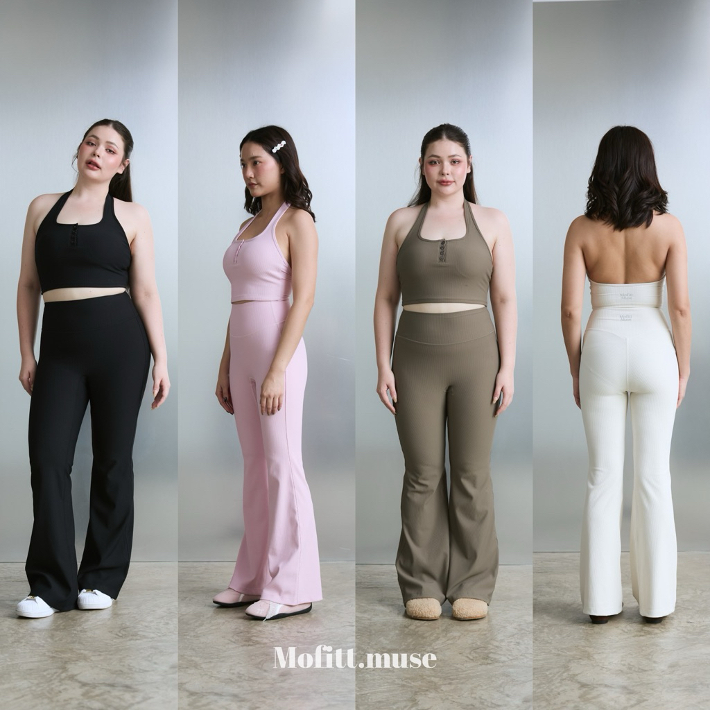 mofitt.muse|Serene Muse Set ชุดออกกำลังกายผู้หญิง สปอร์ตบราคล้องคอ กางเกงเอวสูงขาบาน ฟิตเนส โยคะ พิลาทิส