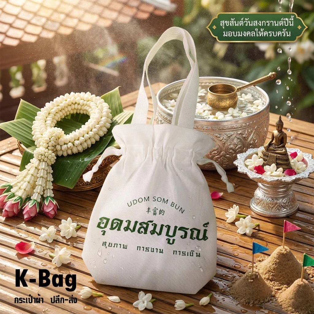 ถุงผ้ามหาเฮง หูหิ้วพร้อมหูรูด ขนาด 8x10 นิ้ว ขยายก้น 2 นิ้ว thumbnail 4